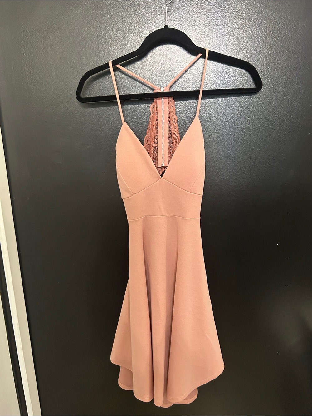 Lace-Back Spaghetti-Strap Mini Dress - Dusty Pink